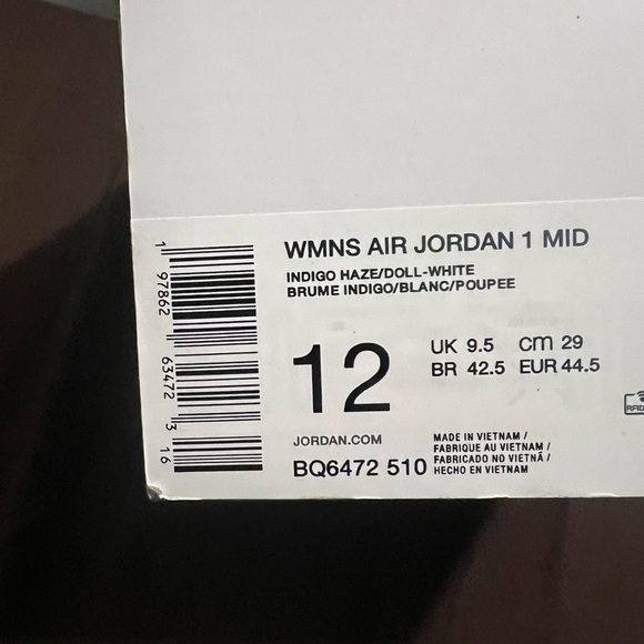 Nike Air Jordan 1 Mid Indigo Haze Doll Sneakers Women Size 12 Men 10.5 new - Picture 5 of 11